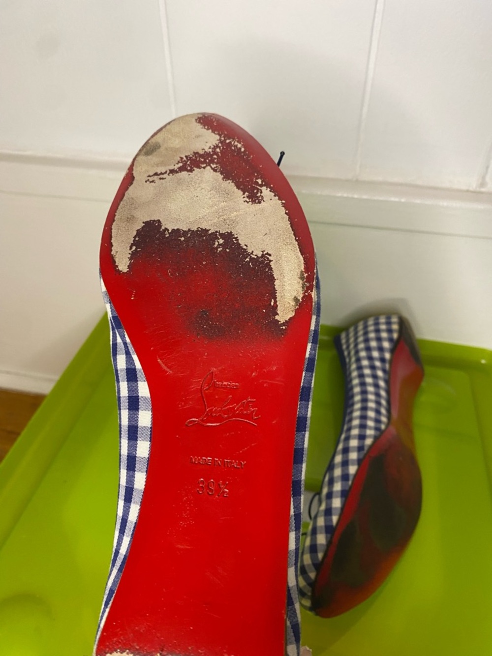 Christian Louboutin Blue and White Gingham Ballet Flats - Picture 6 of 11